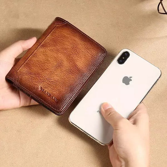 🧲 Men’s Genuine Leather Wallet with RFID Blocking – Elegance Meets Security