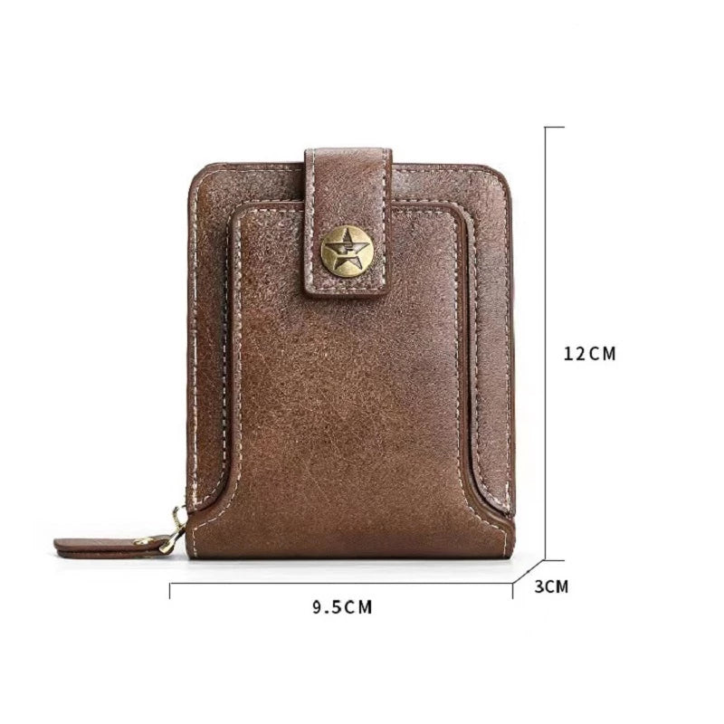 LABER LEE Vintage Men's Leather Wallet - Classic Leather Short Bifold with Hasp & Zipper | Premium Mini Purse for Men