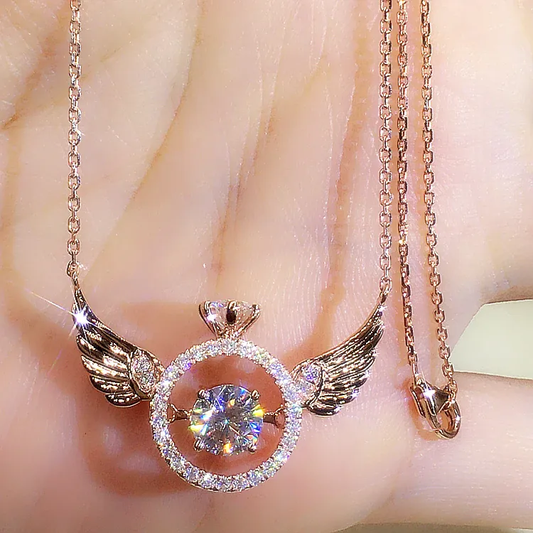 Angel Wing Halo Necklace – Gold & Diamond Elegance