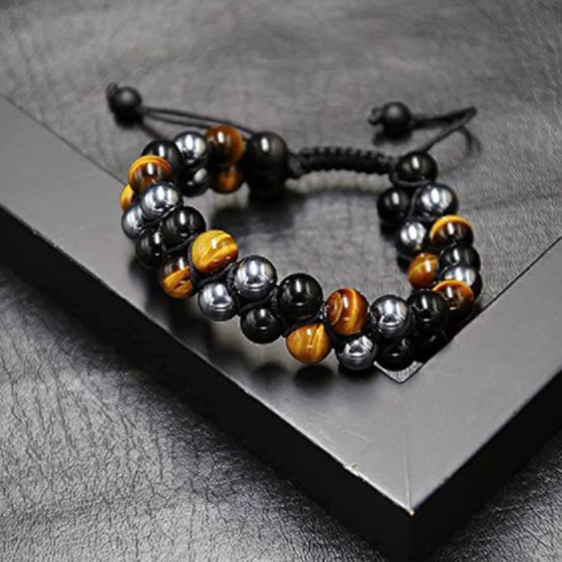 Men’s Energy Shield Bracelet – Tiger’s Eye, Hematite & Obsidian
