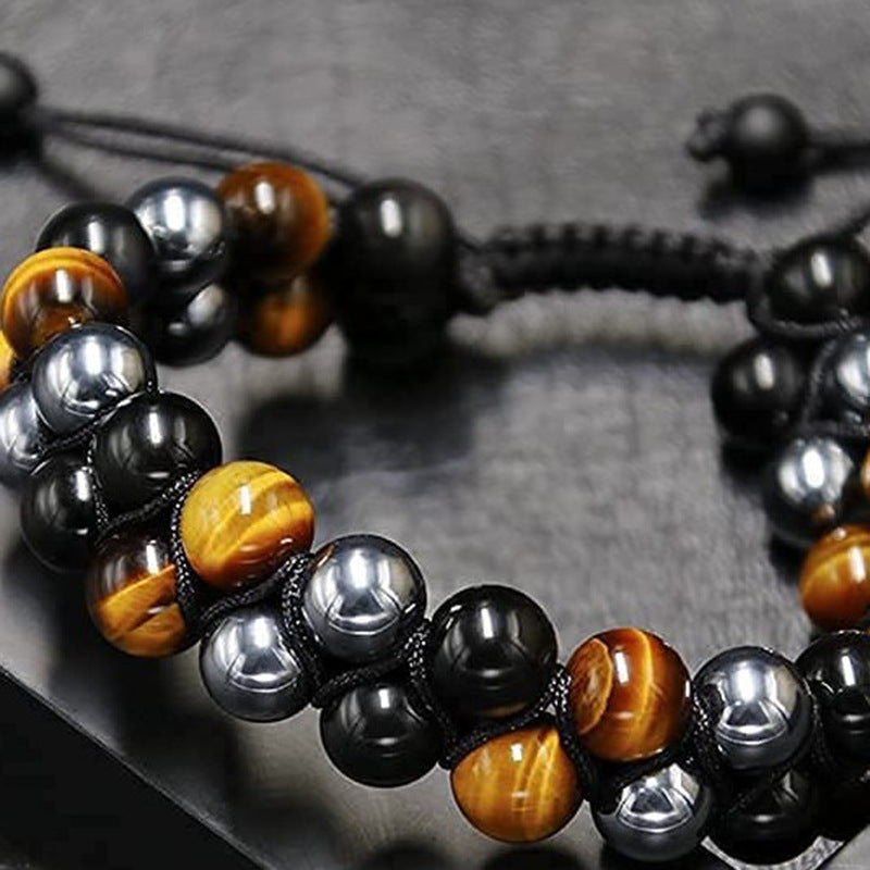 Men’s Energy Shield Bracelet – Tiger’s Eye, Hematite & Obsidian