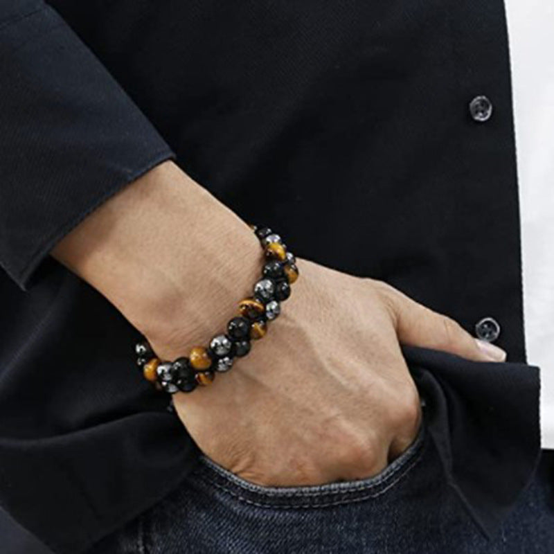 Men’s Energy Shield Bracelet – Tiger’s Eye, Hematite & Obsidian