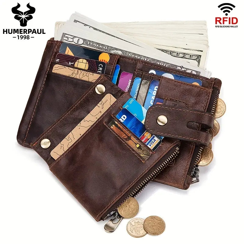 HUMERPAUL™ RFID Blocking Leather Wallet with Chain – Rugged Style & Anti-Theft Protection