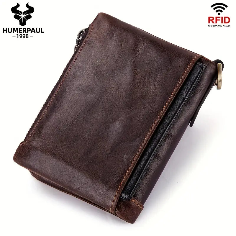 HUMERPAUL™ RFID Blocking Leather Wallet with Chain – Rugged Style & Anti-Theft Protection