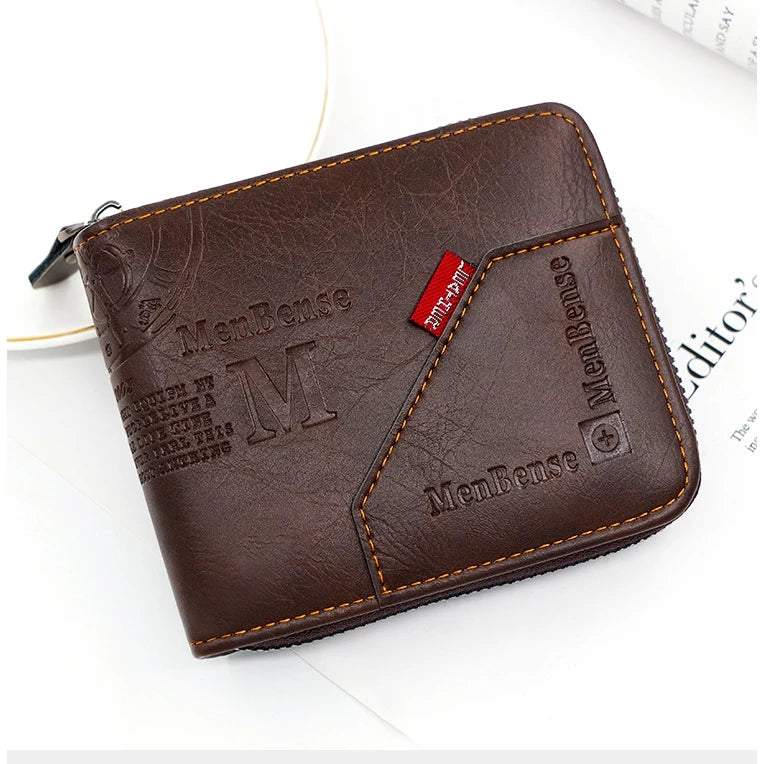 Premium Men's Leather Wallet - Large Capacity Zipper Purse with Multiple Card Slots