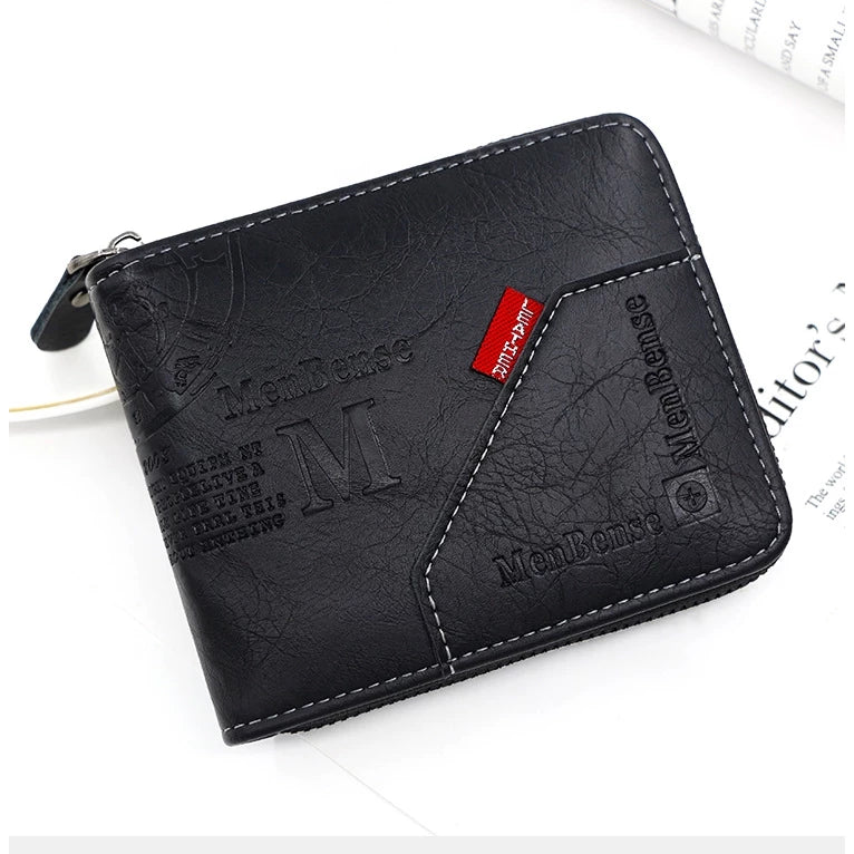 Premium Men's Leather Wallet - Large Capacity Zipper Purse with Multiple Card Slots