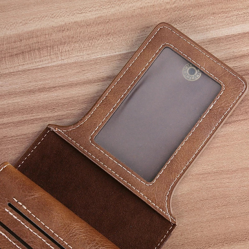 LABER LEE Vintage Men's Leather Wallet - Classic Leather Short Bifold with Hasp & Zipper | Premium Mini Purse for Men