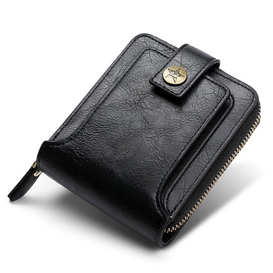 LABER LEE Vintage Men's Leather Wallet - Classic Leather Short Bifold with Hasp & Zipper | Premium Mini Purse for Men